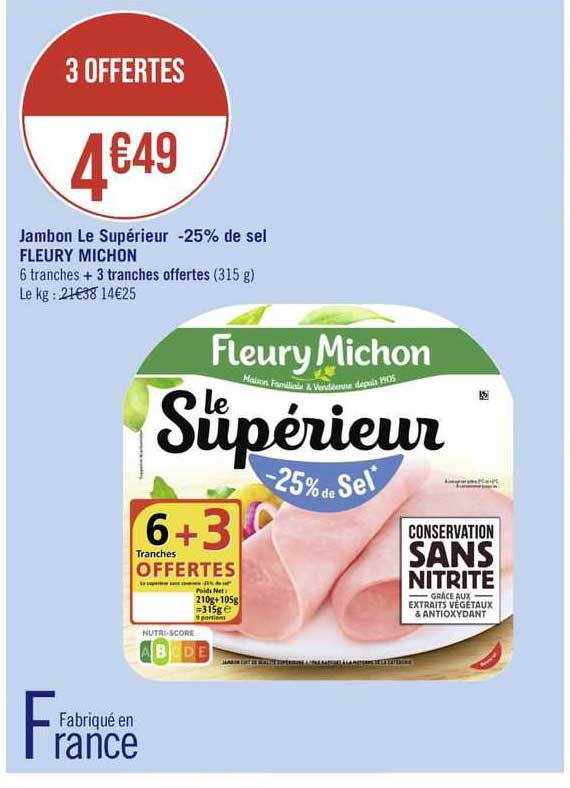 jambon le supérieur -25% de sel fleury michon