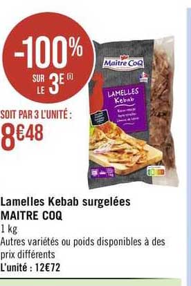 lamelles kebab surgelées maître coq
