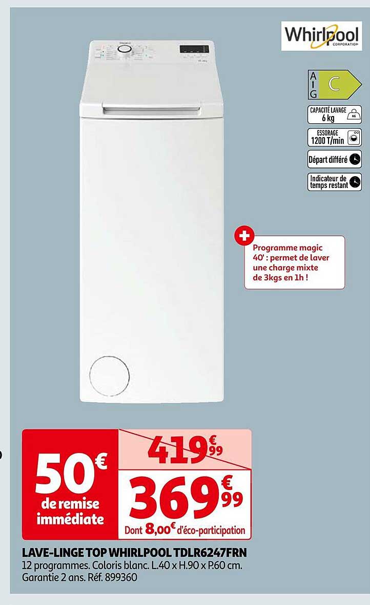 lave-linge top whirlpool tdlr6247frn
