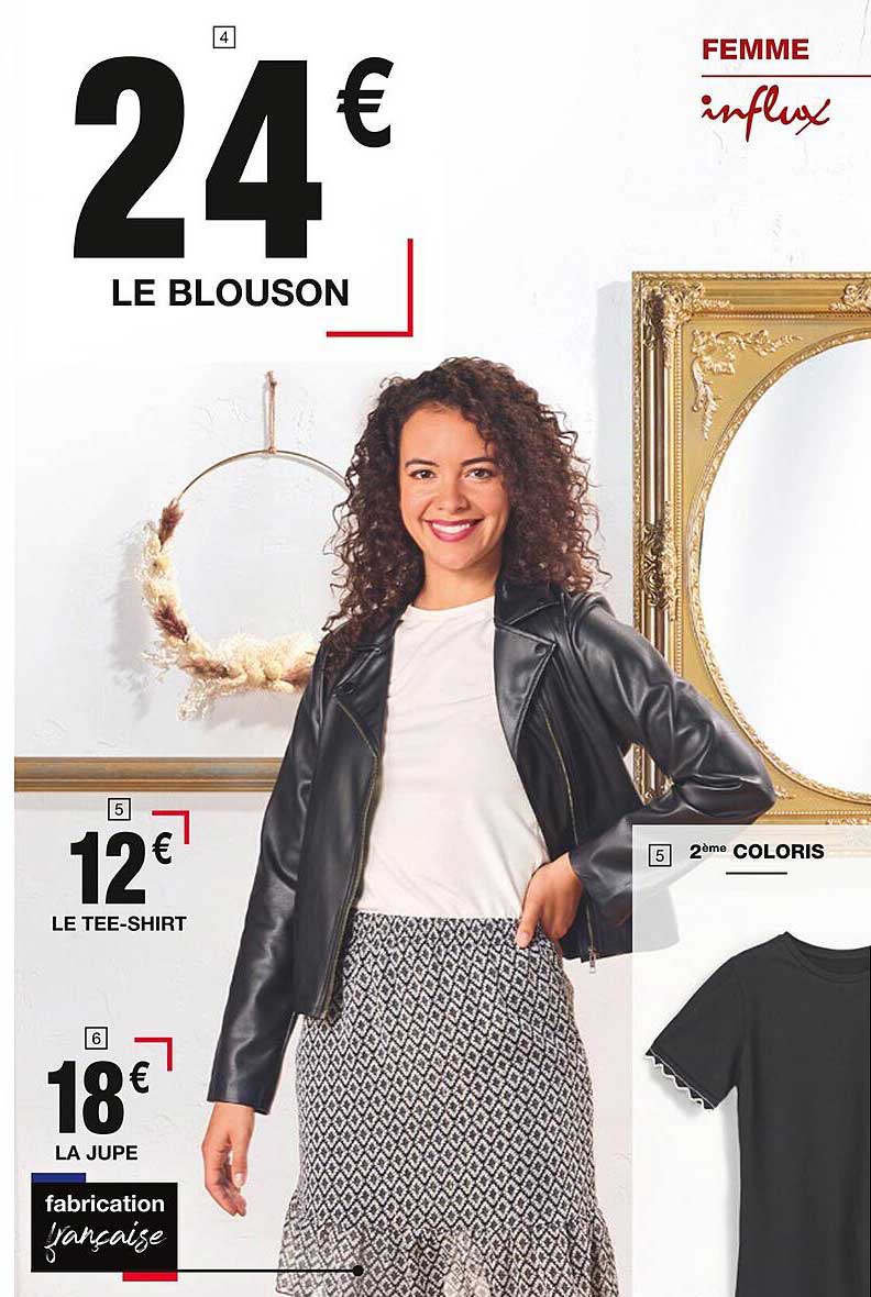 le blouson femme influx, le tee-shirt femme influx, la jupe femme influx