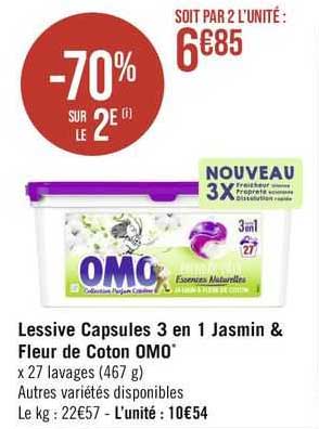 Lessive Capsules 3 En 1 Jasmin & Fleur De Coton Omo