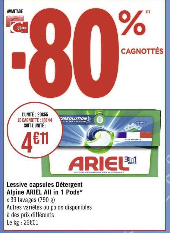 lessive capsules détergent alpina ariel all in 1 pods