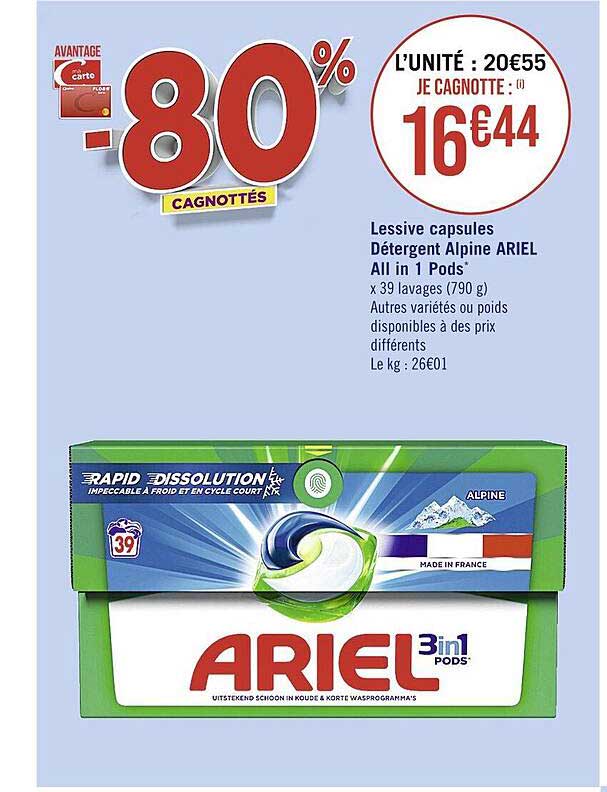 lessive capsules détergent alpine ariel all in 1 pods