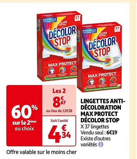 lingettes anti-décoloration max protect décolor stop