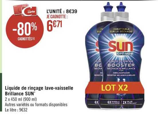 liquide de rinçage lave-vaisselle brillance sun