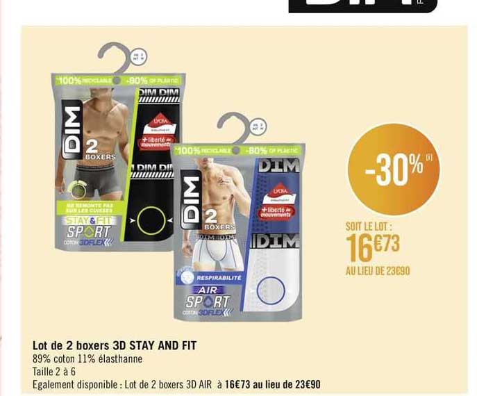 lot de 2 boxers 3d stay and fit dim