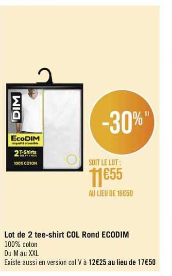 lot de 2 tee-shirt col rond écodim