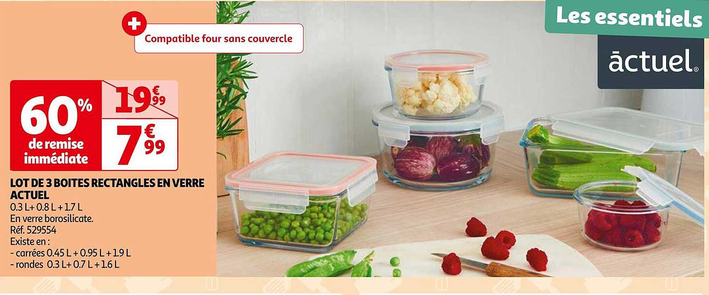 lot de 3 boîtes rectangles en verre actuel