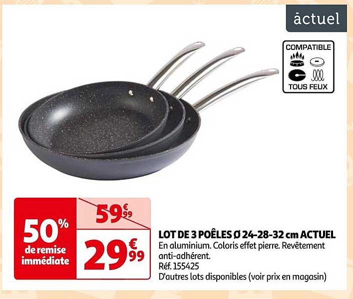 Lot De 3 Poêles ø 24-28-32 Cm Actuel