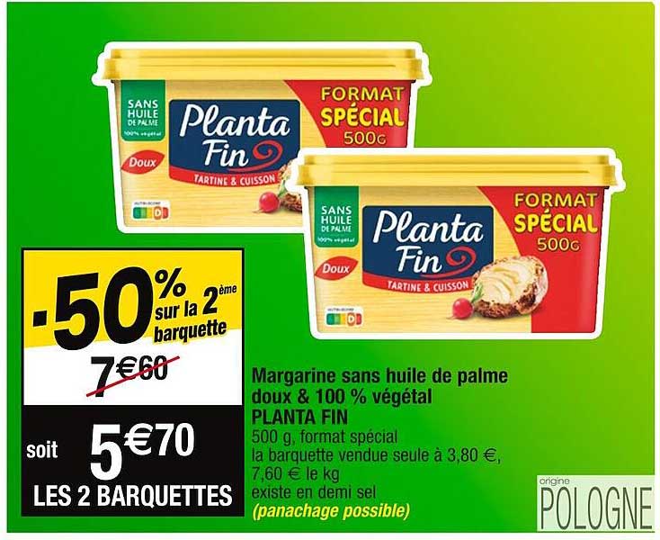 Margarine Sans Huile De Palme Doux & 100% Végétal Planta Fin