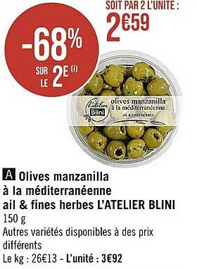 olives manzanilla à la méditerranéenne ail & fines herbes l'atelier blini