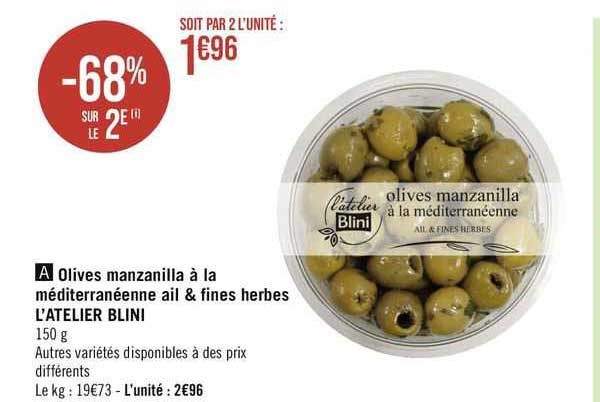 olives manzanilla à la méditerranéenne ail & fines herbes l'atelier blini
