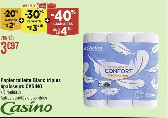 papier toilette blanc triple épaisseurs casino