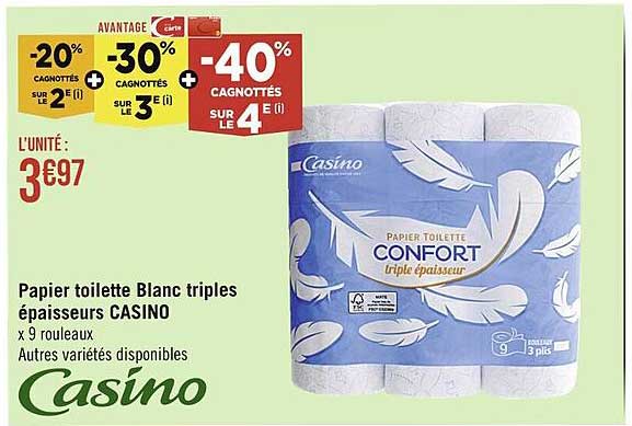 papier toilette blanc triples épaisseurs casino