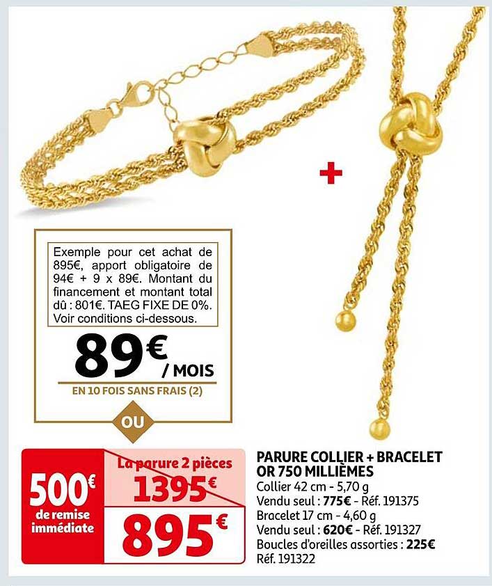 parure collier + bracelet or 750 millièmes