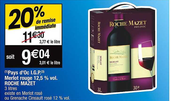pays d'oc i.g.p. merlot rouge 12,5% vol. roche mazet