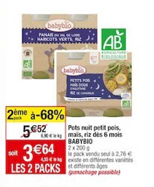 pots nuit petit pois, maïs, riz dès 6 mois babybio