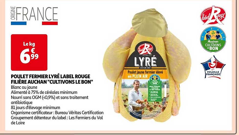 poulet fermier lyré label rouge filière auchan "cultivons le bon"