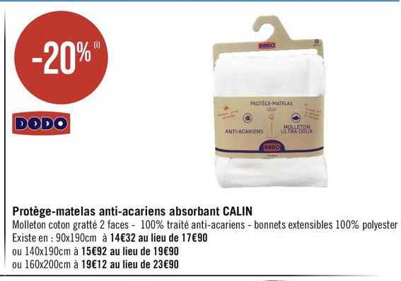 protège-matelas anti-acariens absorbant calin dodo