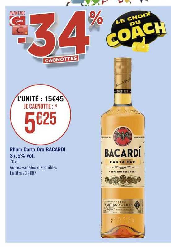 rhum carta oro bacardi 37,5% vol.