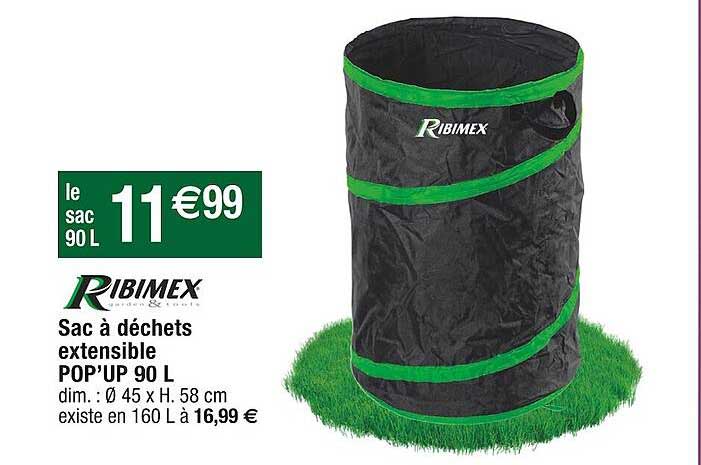sac à déchets extensible pop'up 90 l ribimex