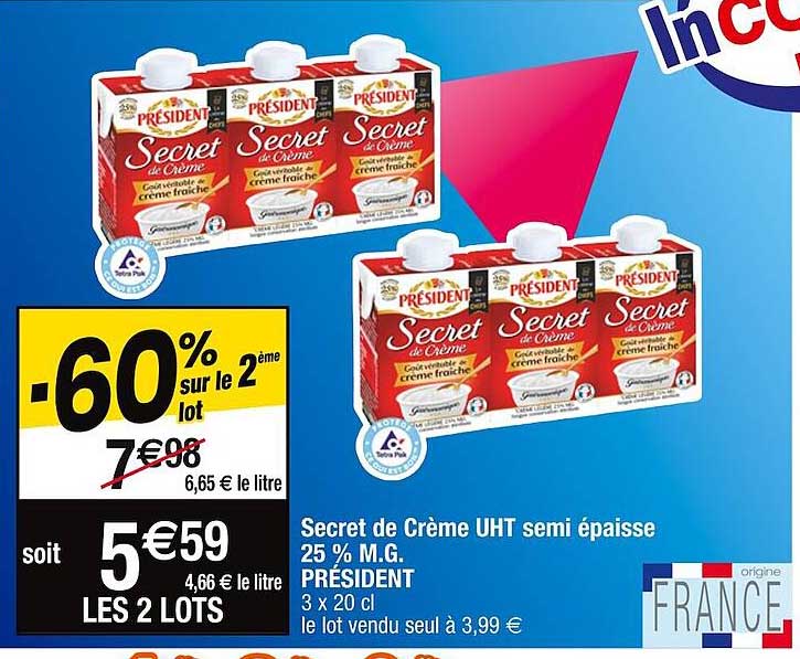 secret de crème uht semi épaisse 25% m.g. président