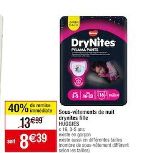 sous-vêtements de nuit drynites fille huggies