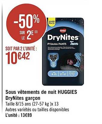 sous vêtements de nuit huggies dryNites garçon