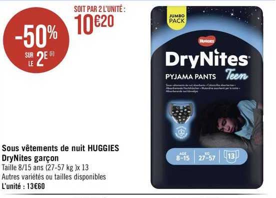 sous vêtements de nuit huggies dryNites garçon