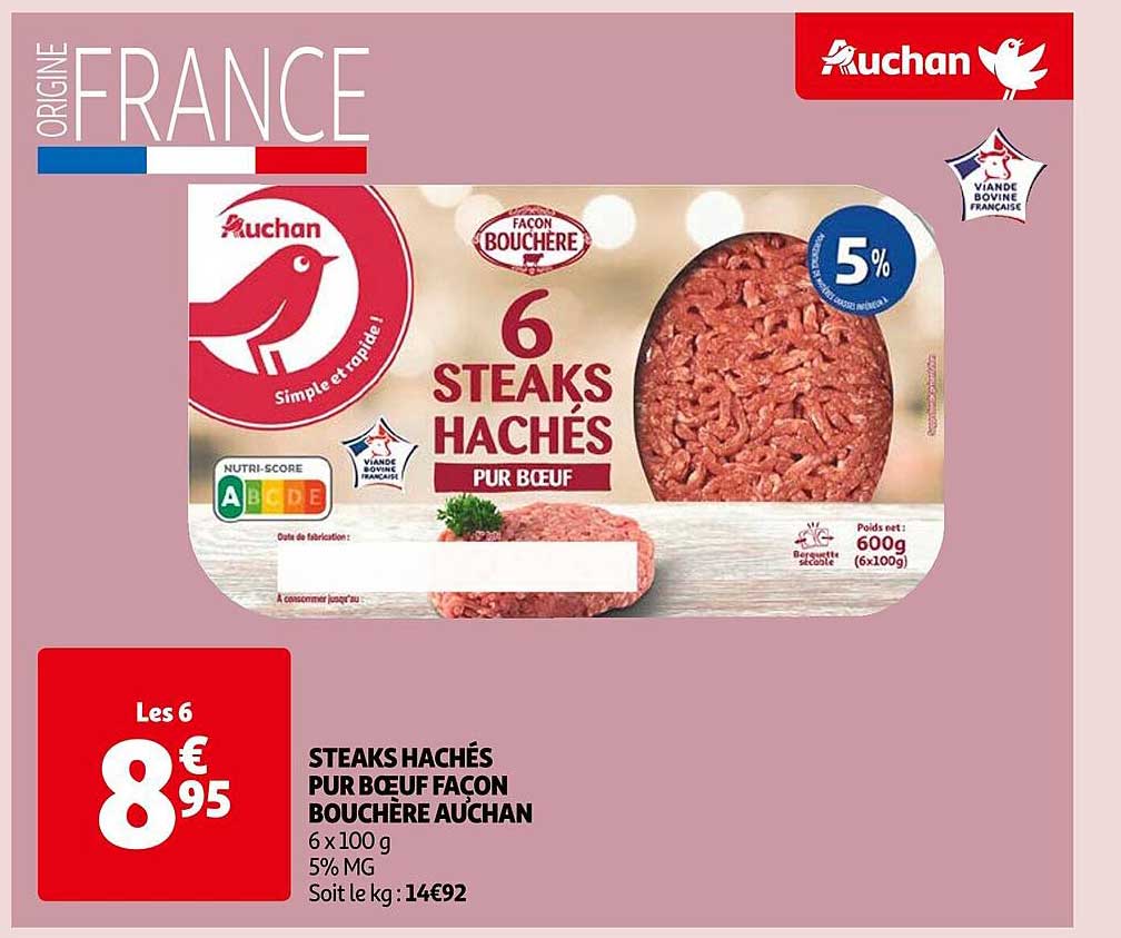 steaks hachés pur bœuf façon bouchère auchan