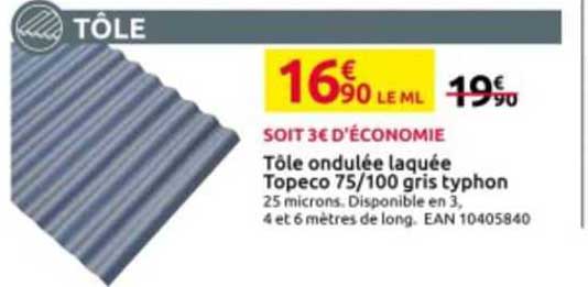 tôle ondulée laquée topeco 75/100 gris typhon