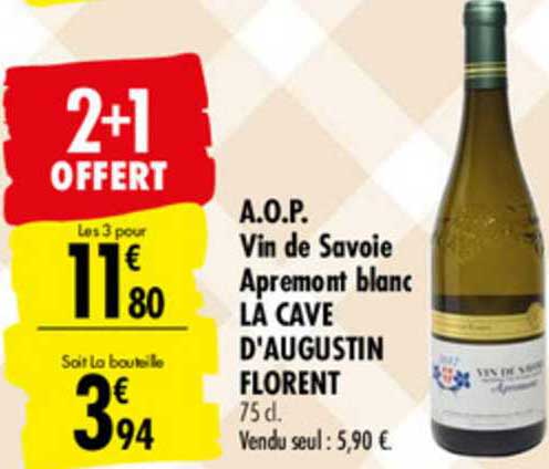 a.o.p. vin de savoie apremont blanc la cave d'augustin florent 2+1 offert
