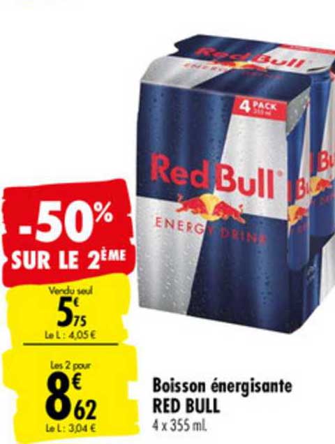 boisson énergisante red bull -50% sur le 2ème