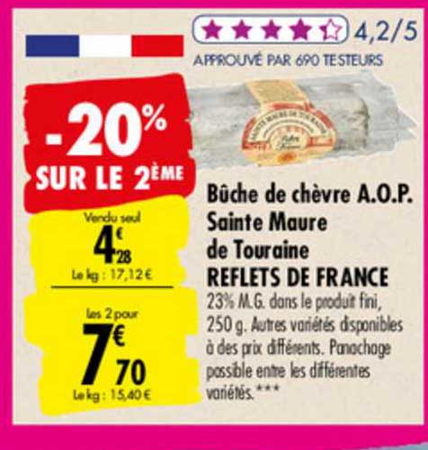 bûche de chèvre a.o.p. sainte maure de touraine reflets de france -20% sur le 2ème