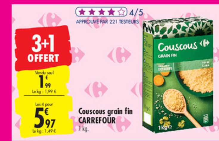 Couscous Grain Fin Carrefour 3+1 Offert