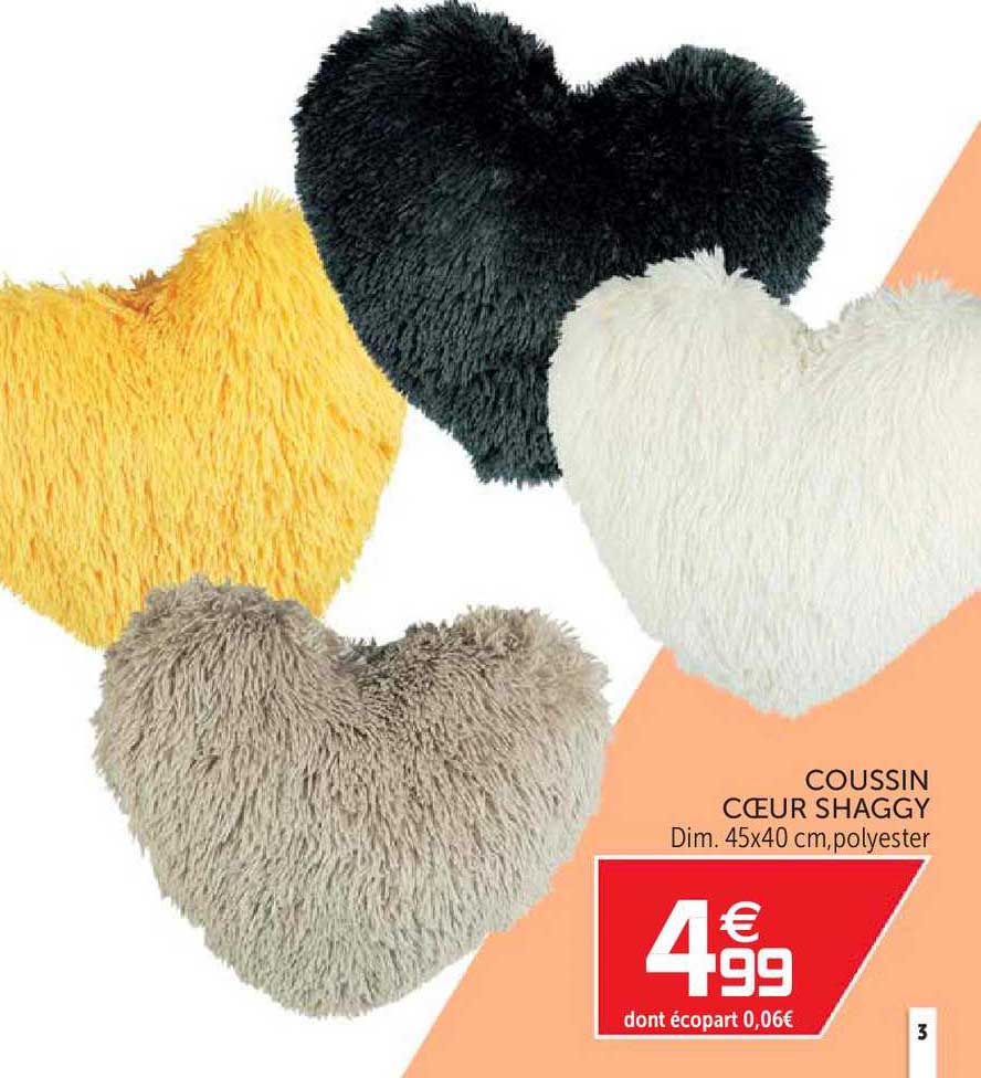 coussin cœur shaggy
