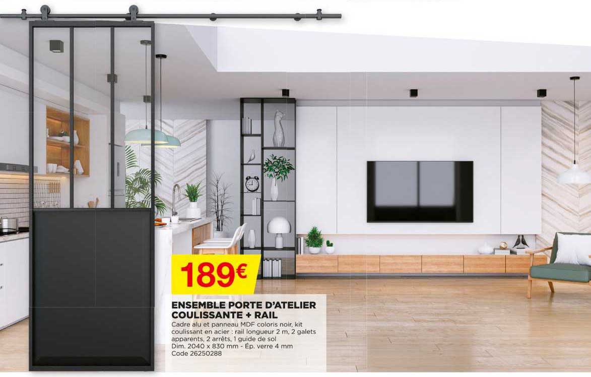 ensemble porte d'atelier coulisante + rail