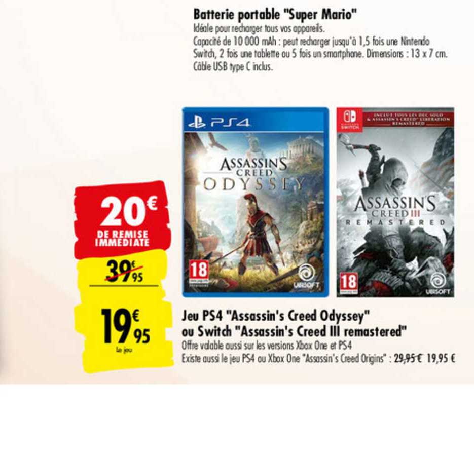 jeu ps4 assassin's creed odyssey ou switch assassin's creed iii remastered