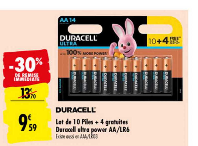 lot de 10 piles + 4 gratuites duracell ultra power aa lr6 -30% de remise immédiate