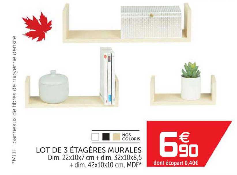 lot de 3 étagères murales