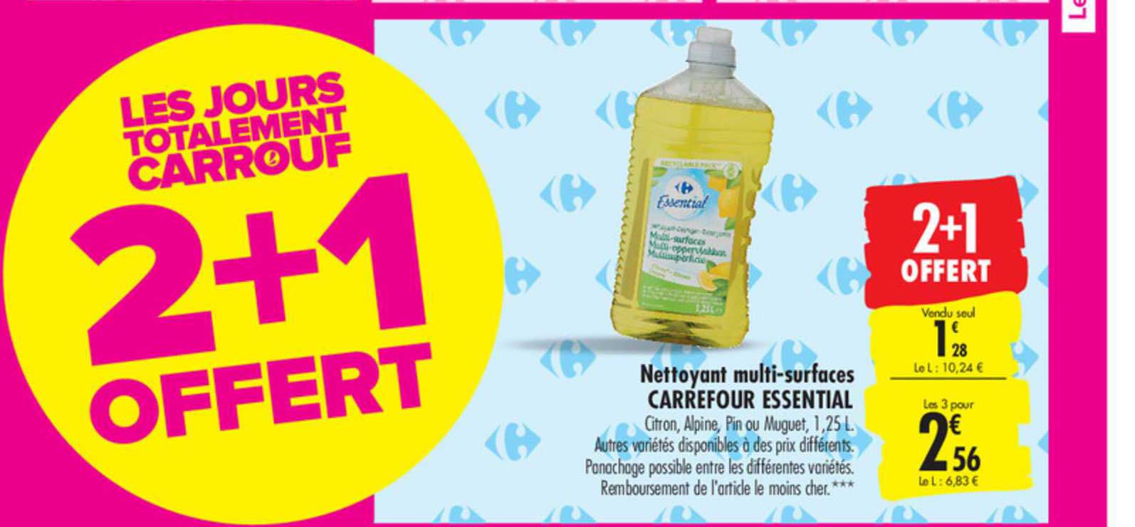nettoyant mulit surfaces carrefour essential 2+1 offert