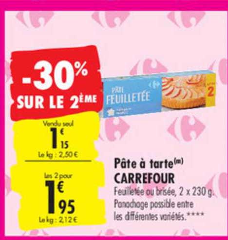 Pâte à Tarte Carrefour -30% Sur Le 2ème