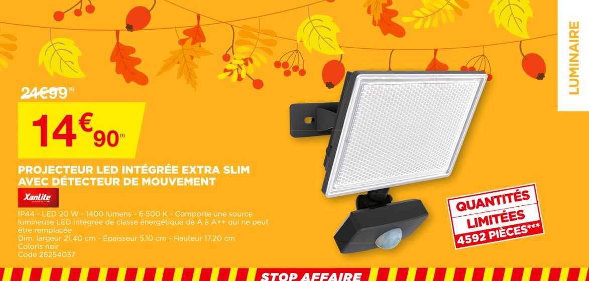 projecteur led intégrée extra slim avec détecteur de mouvement xanlite