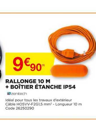 rallonge 10 m + boîtier étanche ip54