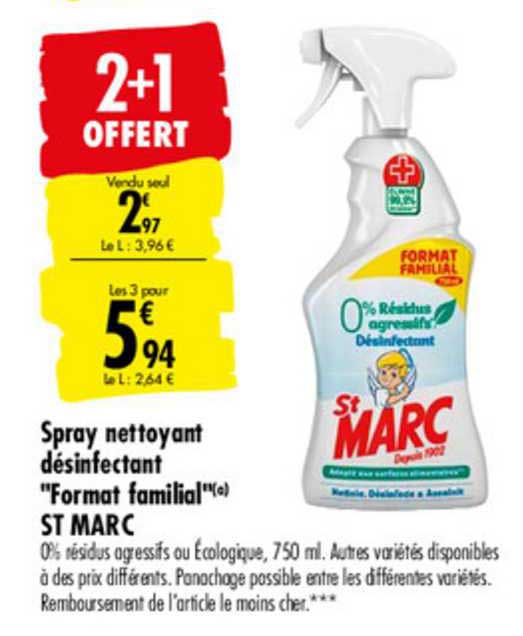 spray nettoyant désinfectant format familial st marc 2+1 offert