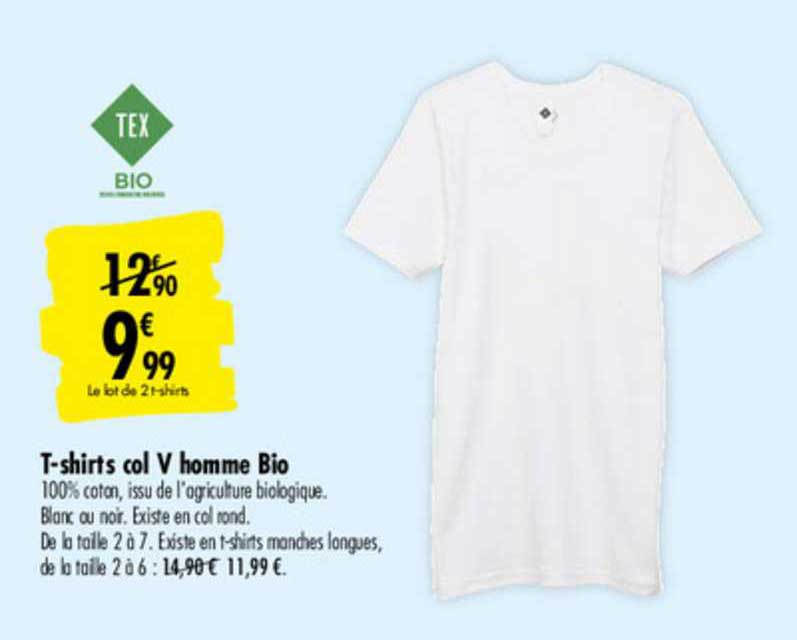 t shirts col v homme bio tex