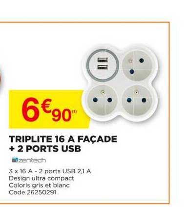triplite 16 à façade + 2 ports usb zentech