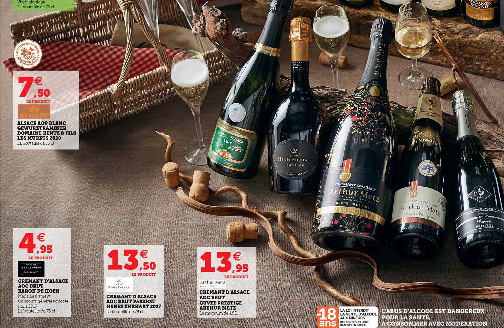 alsace aop blanc gewurztraminer domaine rentz & fils les murets 2020, crémant d'alsace aoc brut baron de boen, crémant d'alsace aoc brut passion henri ehrhart 2017, crémant d'alsace aop brut