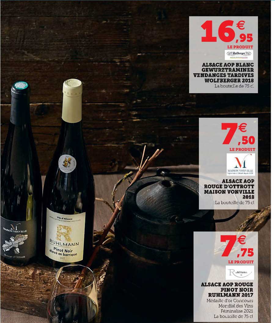 alsace aop blanc gewurztraminer vendanges tardives wolfberger 2018, alsace aop rouge d'ottrott maison vonville 2018, alsace aop rouge pinot noir ruhlmann 2017