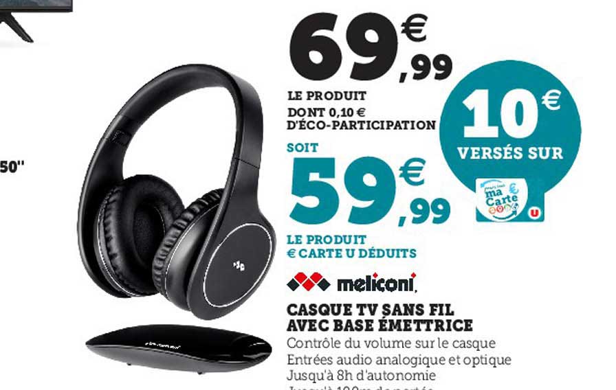 Casque Tv Sans Fil Avec Base émettrice Meliconi